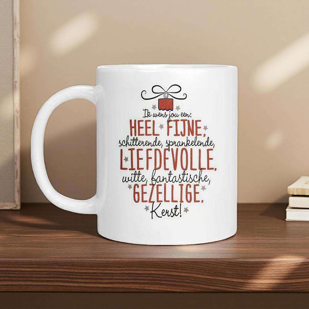 Tailorly White Ceramic 11 oz Mug - Minimalist Festive Holiday Design Featuring Decorative Typography And Tiny Present Mug