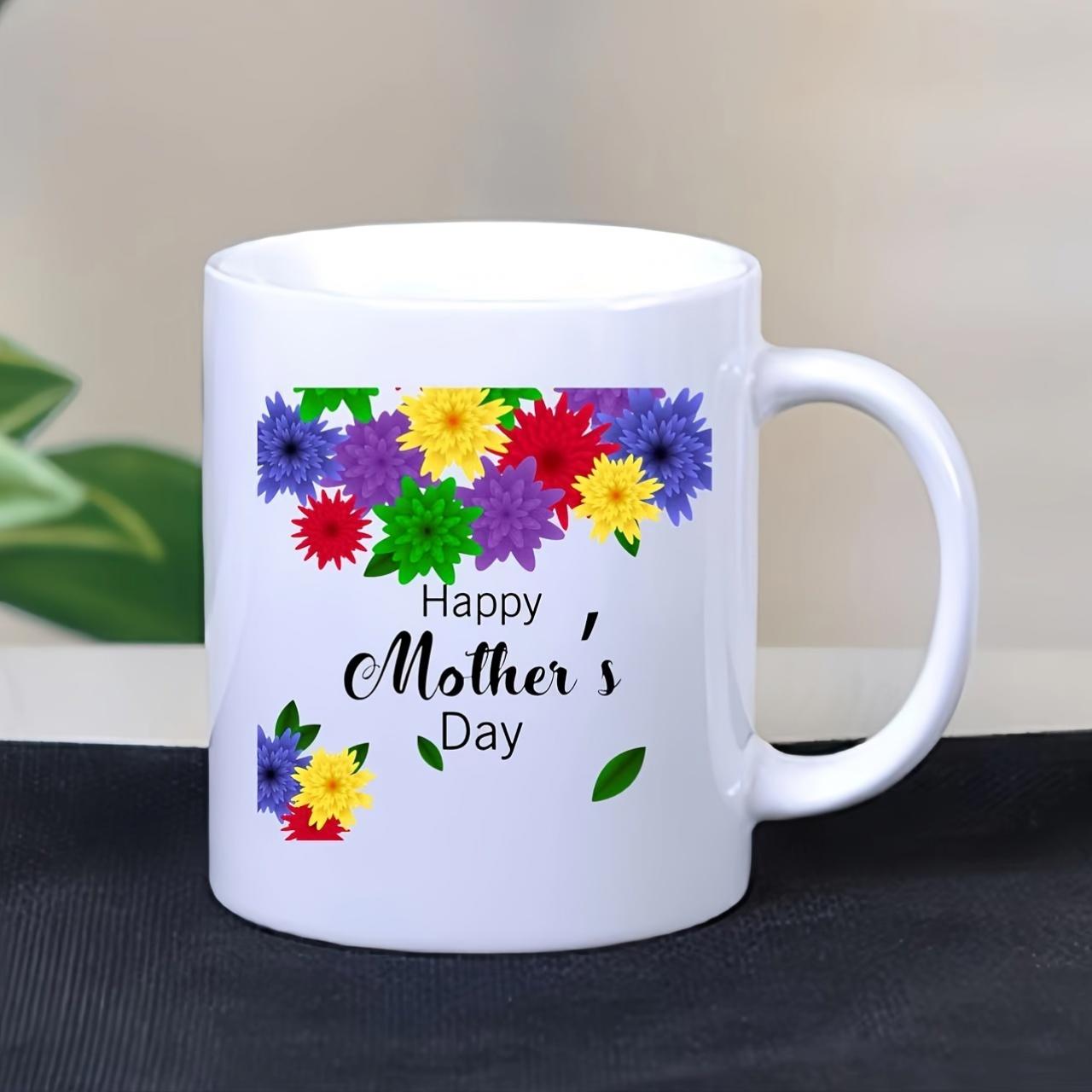 Tailorly White Ceramic 11 oz Mug - Happy Mother Day Vibrant Colorful Flowers Blooming Among Green Leaves On Pure White Surface Mug