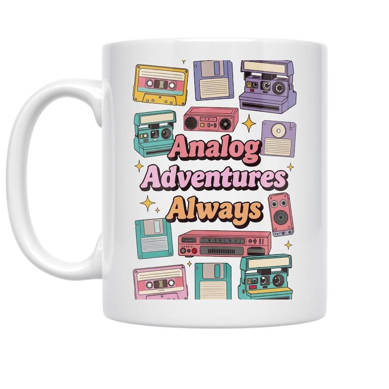 Tailorly White Ceramic 11 oz Mug - Analog Adventures Always Nostalgic Vintage Electronics With Cassette Tapes And Retro Style Cameras Gadgets