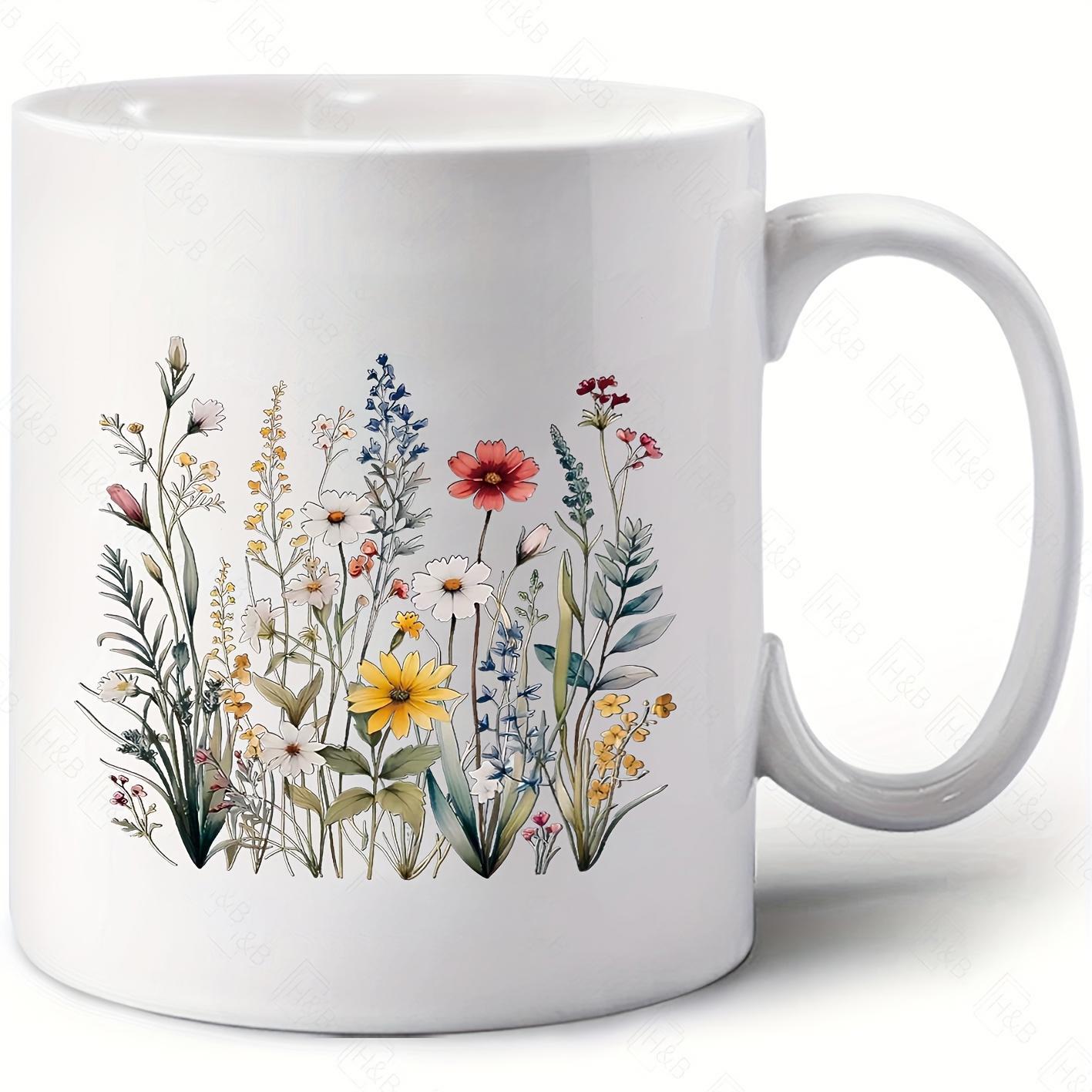 Tailorly White Ceramic 11 oz Mug - Delicate Watercolor Wildflowers Blooming In A Natural Serene Garden Meadow Wildflower