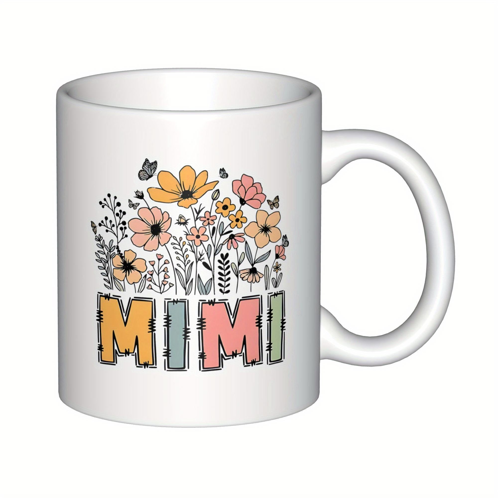 Tailorly White Ceramic 11 oz Mug - Mimi Pastel Wildflowers Growing In A Garden With Delicate Flying Butterflies Wildflowers