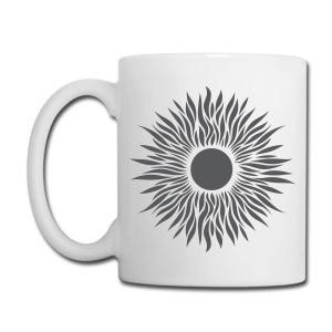 Tailorly White Ceramic 11 oz Mug - Radiant Stylized Tribal Sunburst With Flowing Flame Like Rays Abstract Sun