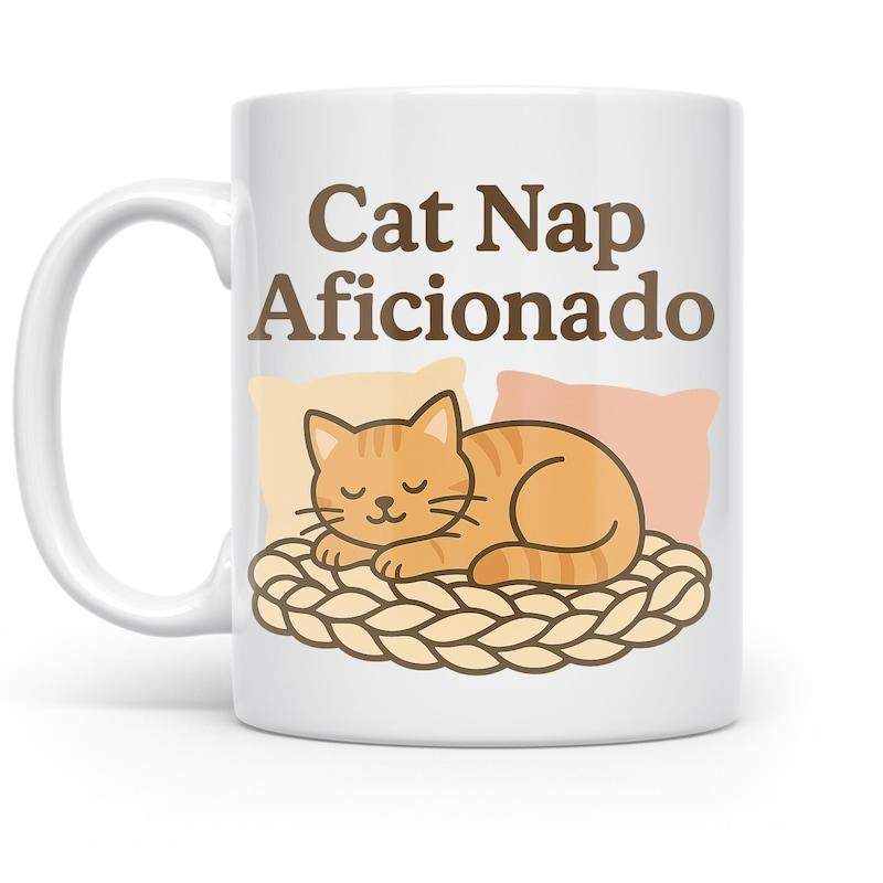 Tailorly White Ceramic 11 oz Mug - Cat Nap Aficionado Peaceful Ginger Tabby Sleeping On Braided Rug With Soft Cushions Cat