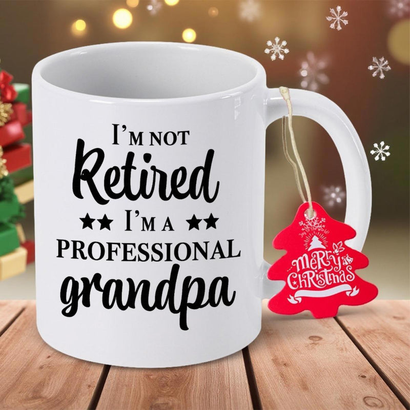 Tailorly White Ceramic 11 oz Mug - Im Not Retired Im A Professional Grandpa Minimalist With Bold Black Lettering And Decorative Stars Mug