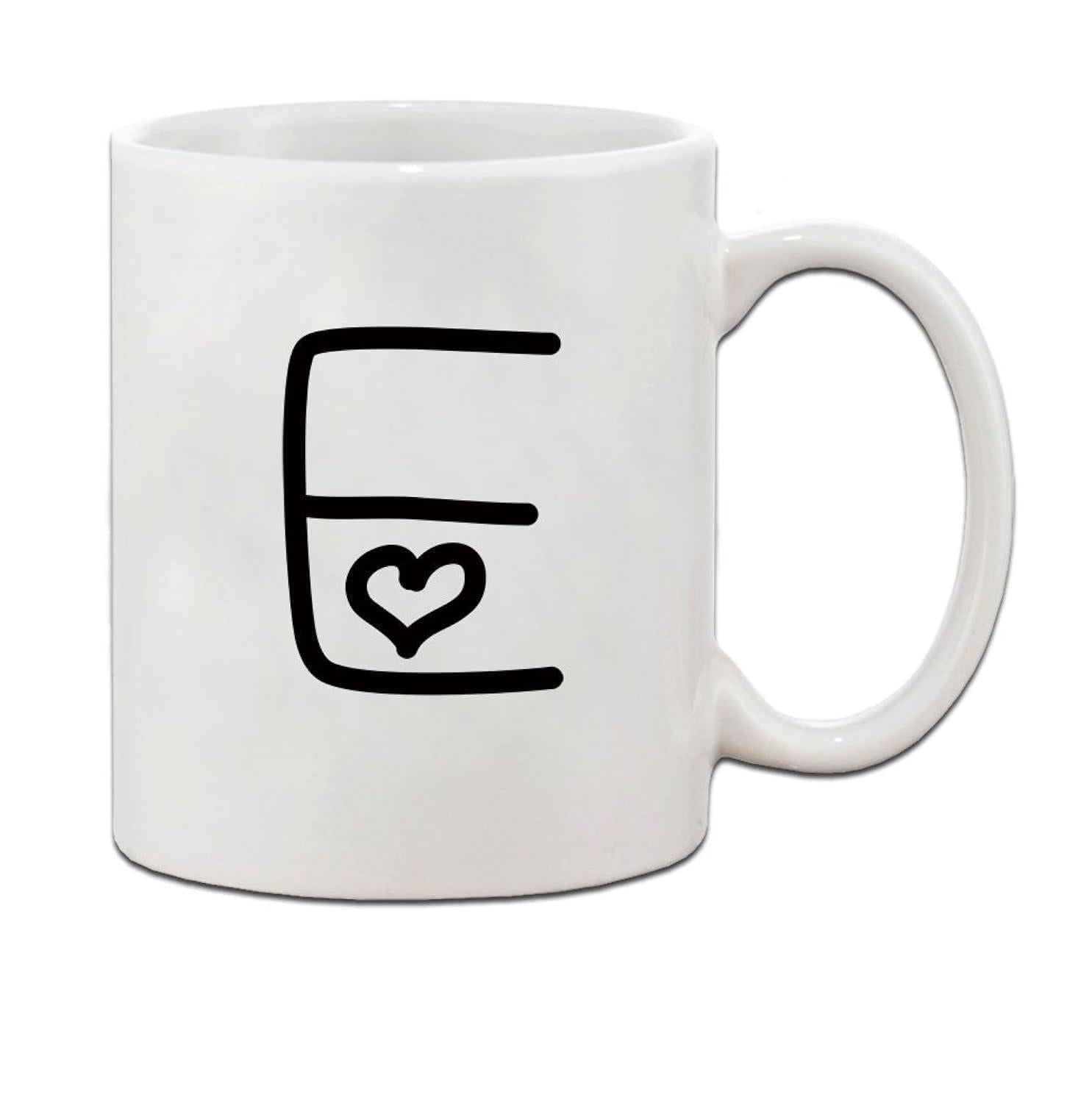 Tailorly White Ceramic 11 oz Mug - E Minimalist Hand Drawn Style Featuring A Tiny Heart Inside The Letter Monogram