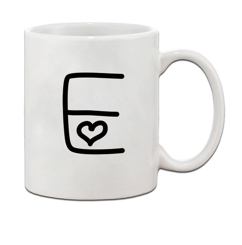 Tailorly White Ceramic 11 oz Mug - E Minimalist Hand Drawn Style Featuring A Tiny Heart Inside The Letter Monogram