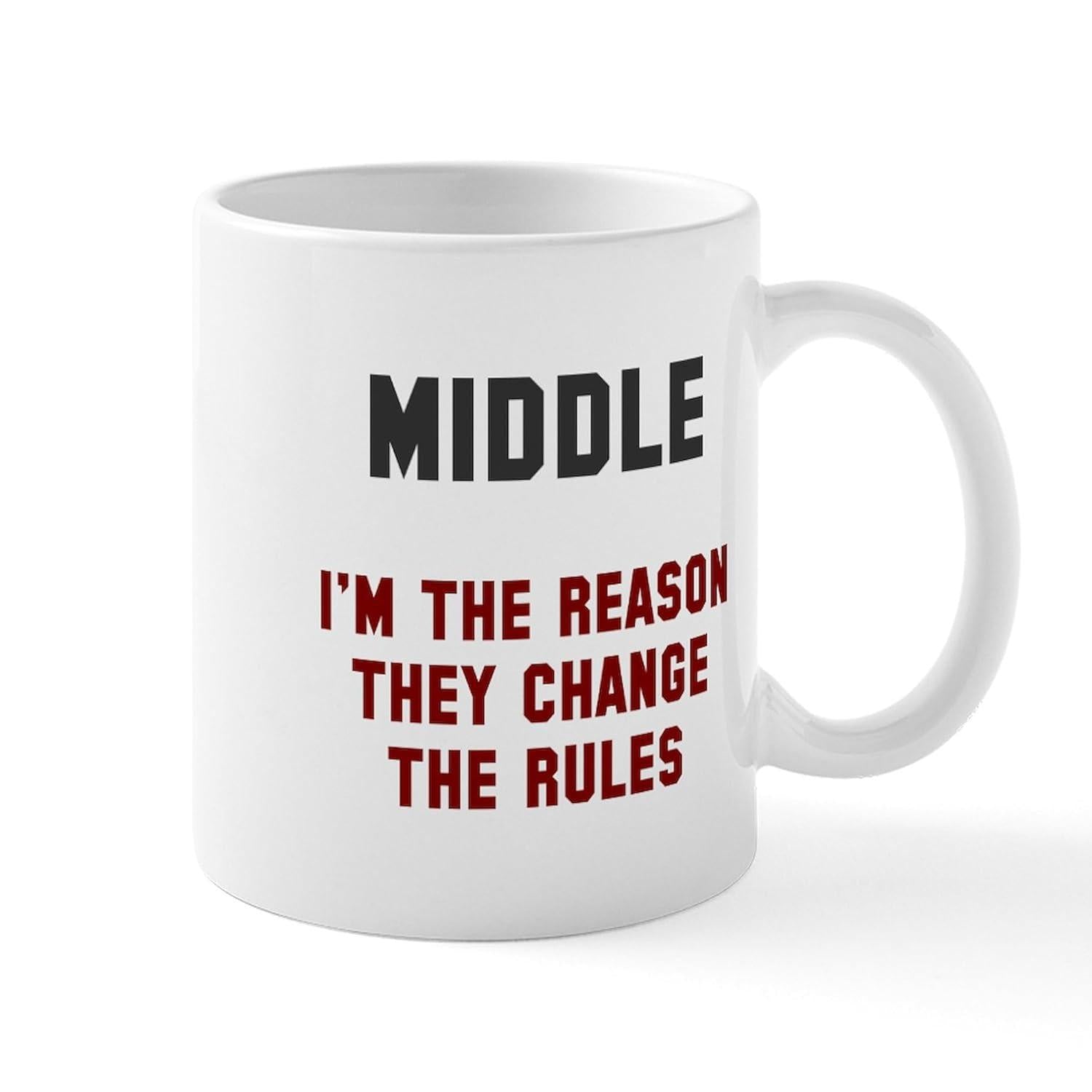 Tailorly White Ceramic 11 oz Mug - Middle Im The Reason They Change The Rules Simple Minimalist Bold Black And Red Typography Modern Ceramic Vessel Mug