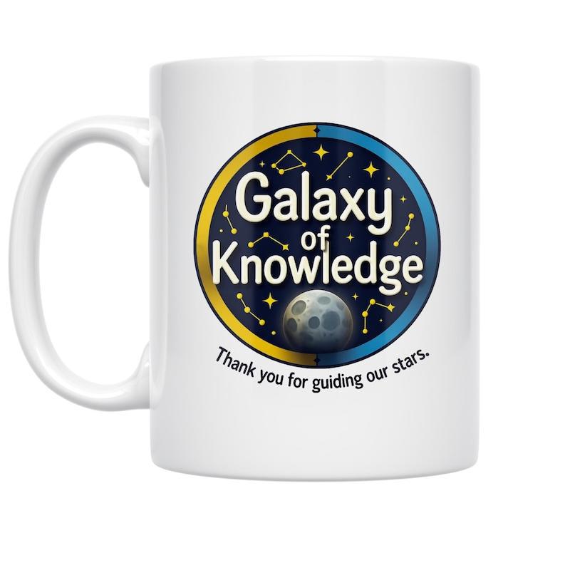 Tailorly White Ceramic 11 oz Mug - Galaxy Of Knowledge Thank You For Guiding Our Stars Circular Midnight Sky With Golden Constellations And Moon Design