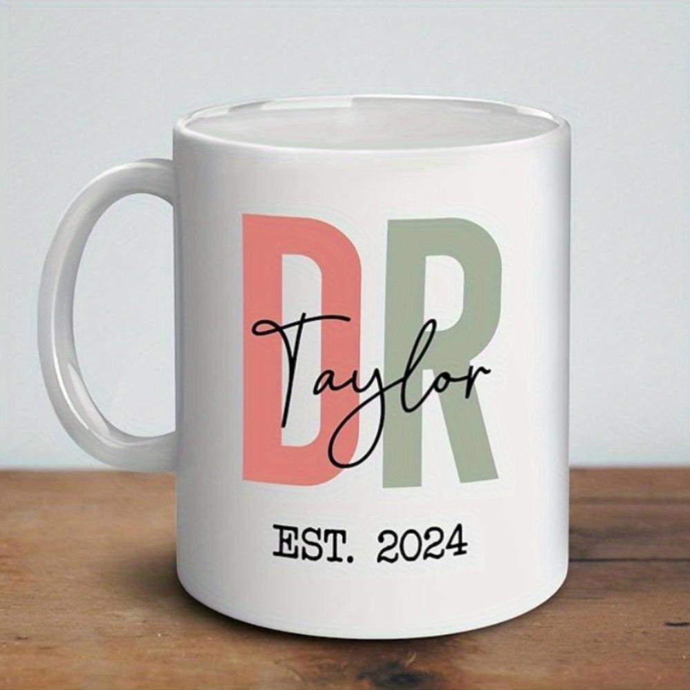 Tailorly White Ceramic 11 oz Mug - Taylor Est 2024 Personalized Initials Featuring Elegant Cursive Script Over