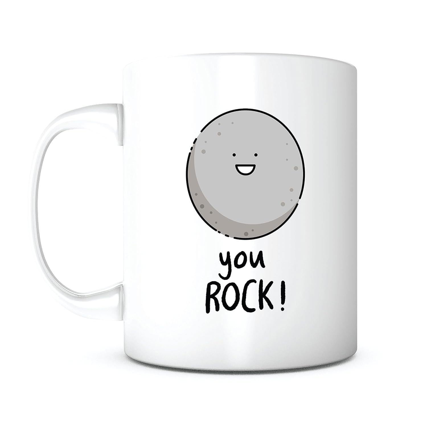 Tailorly White Ceramic 11 oz Mug - You Rock Cute Smiling Grey Stone Character On A Clean White Background Rock