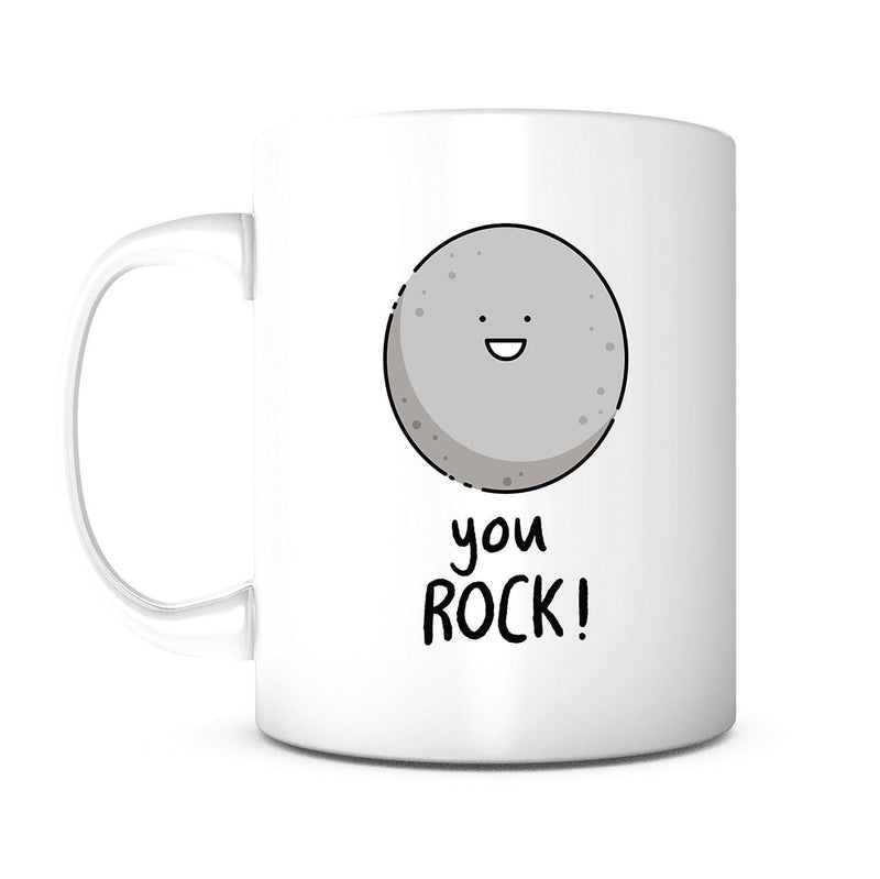 Tailorly White Ceramic 11 oz Mug - You Rock Cute Smiling Grey Stone Character On A Clean White Background Rock