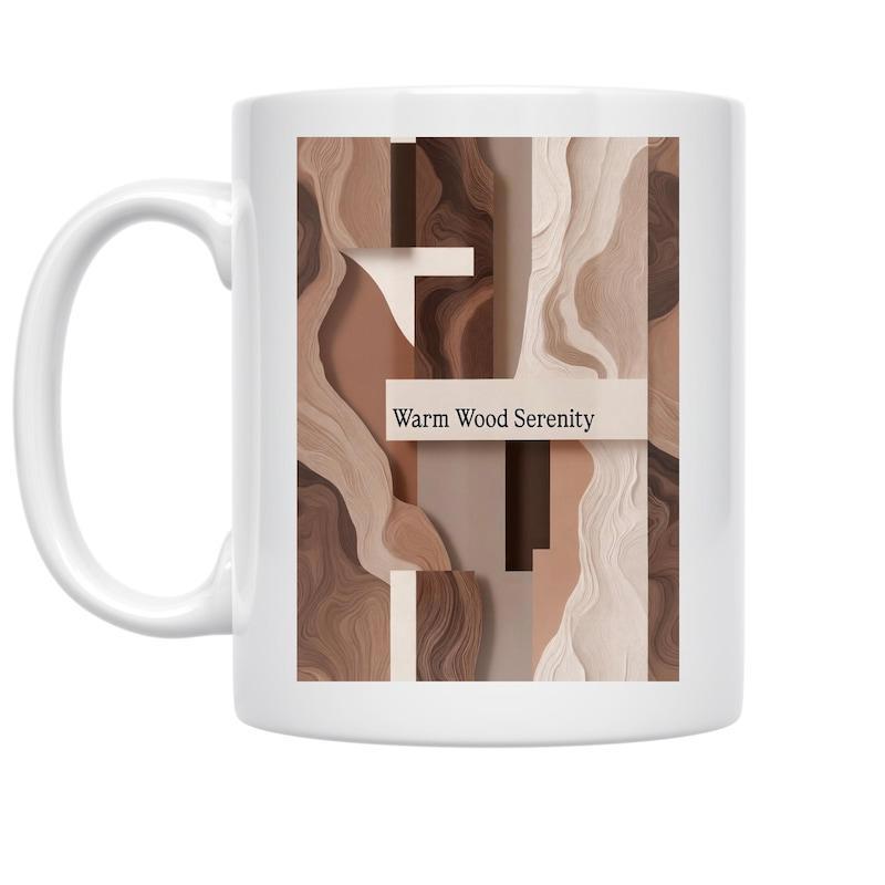 Tailorly White Ceramic 11 oz Mug - Warm Wood Serenity Earthy Textured Waves With Layers Of Brown And Cream Abstract