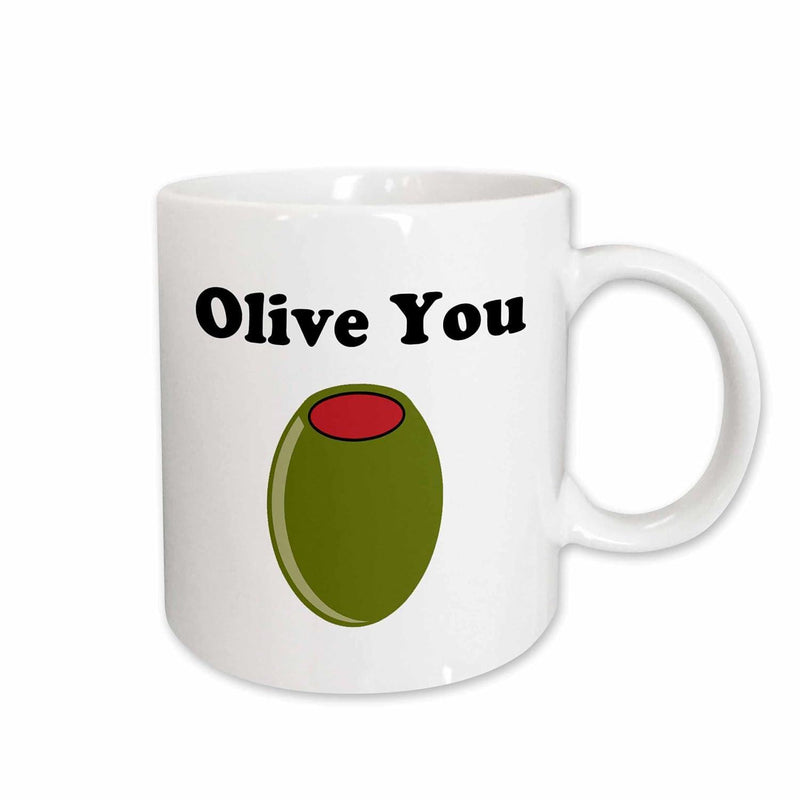 Tailorly White Ceramic 11 oz Mug - Olive You Simple Green Stuffed Pimento Vegetable Food Illustration Olive