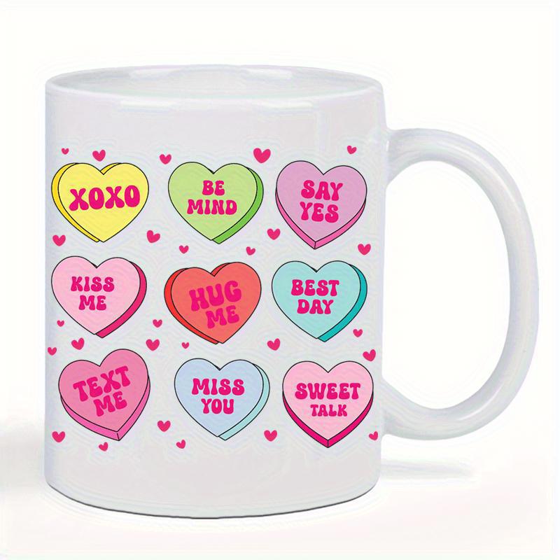 Tailorly White Ceramic 11 oz Mug - Xoxo Be Mine Say Yes Kiss Me Hug Me Best Day Text Me Miss You Sweet Talk Colorful Romantic Vibrant Pattern Featuring Sweet