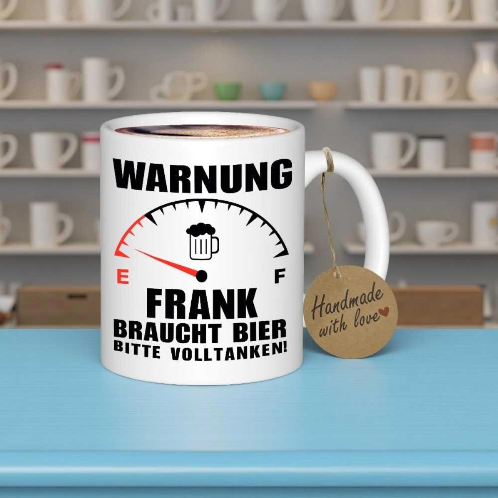 Tailorly White Ceramic 11 oz Mug - Handmade With Love Minimalist Meter Showing Empty Fuel Levels Next To A Frothy Beer Icon Mug