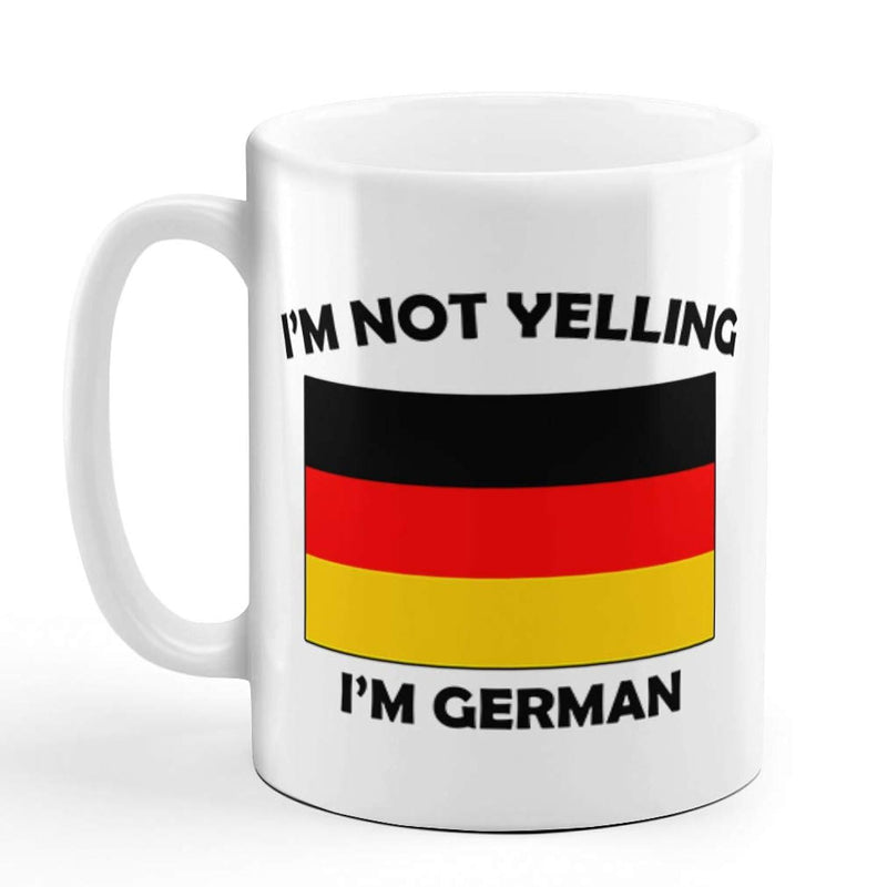 Tailorly White Ceramic 11 oz Mug - Im Not Yelling Im German Bold Black Horizontal Stripes With Vibrant Red And Golden Yellow National Colors Flag