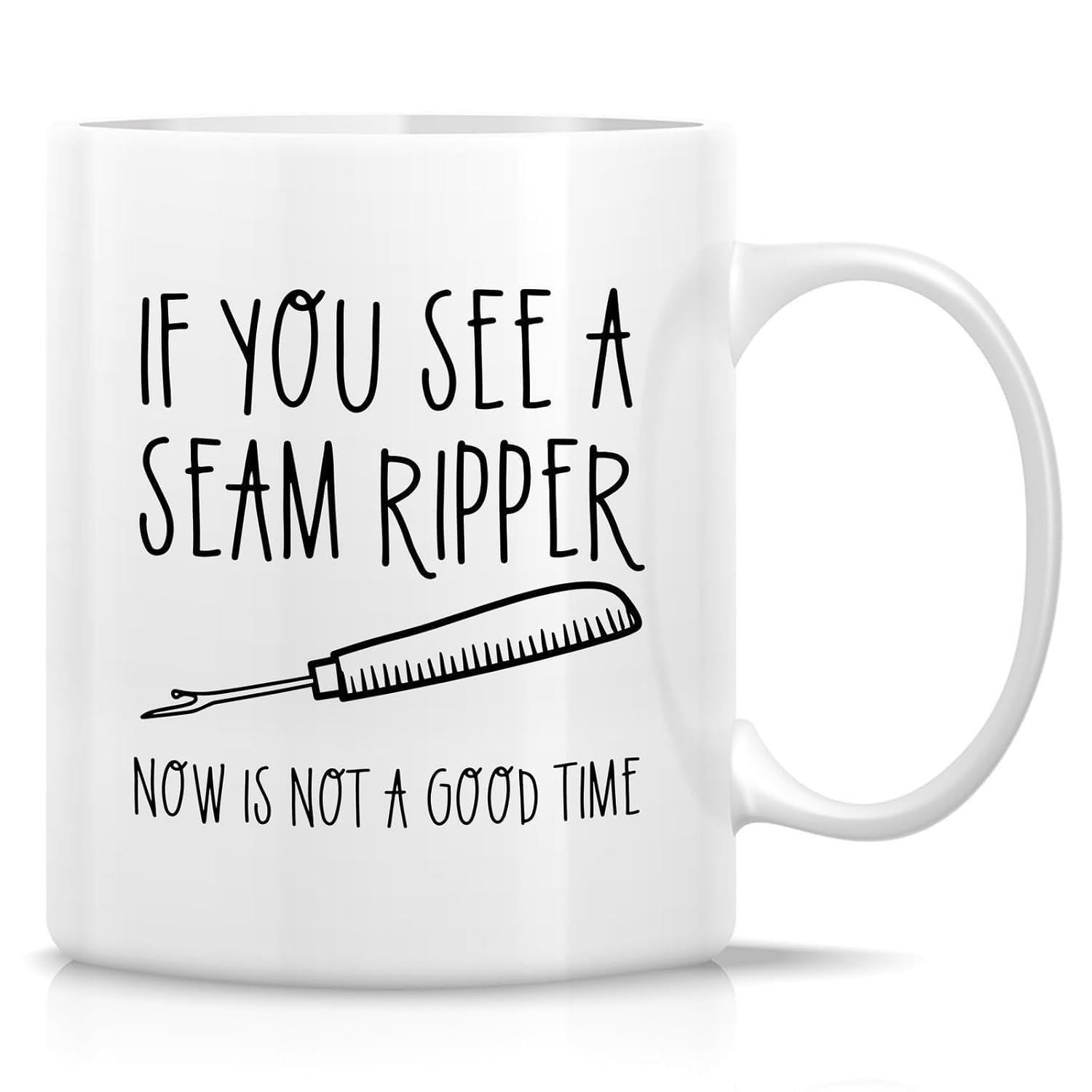 Tailorly White Ceramic 11 oz Mug - If You See A Seam Ripper Now Is Not A Good Time Simple Hand Drawn Black Ink Sketch Of A Sharp Sewing Seam Ripper