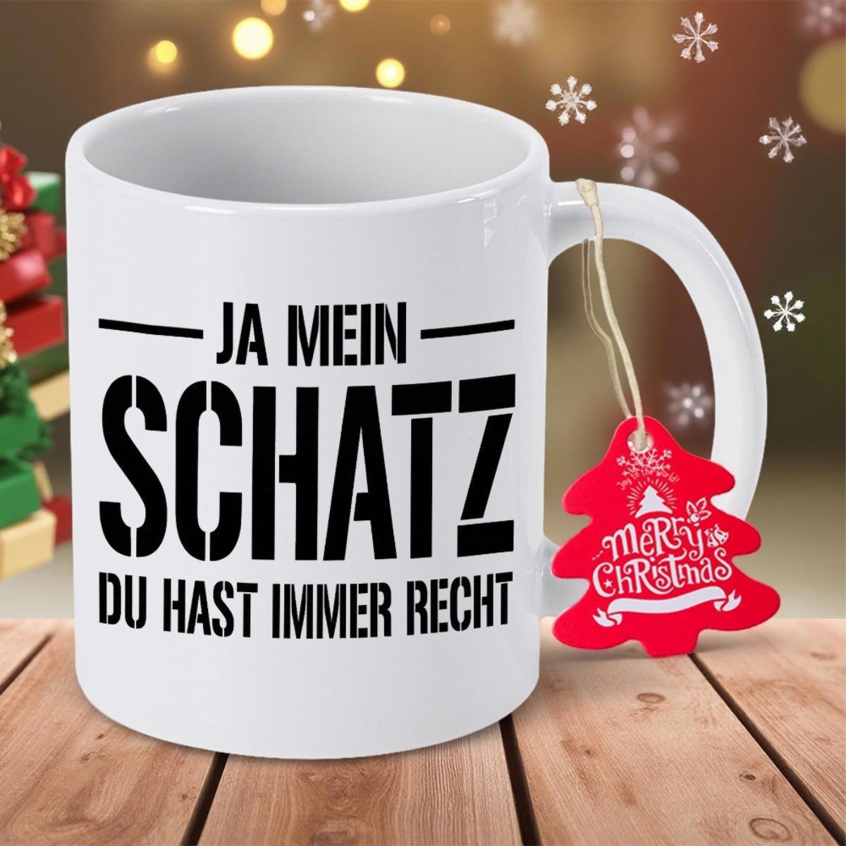 Tailorly White Ceramic 11 oz Mug - Merry Christmas Pure Displaying Bold Stencil Text Beside Festive Red Tag Mug