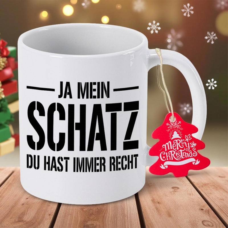 Tailorly White Ceramic 11 oz Mug - Merry Christmas Pure Displaying Bold Stencil Text Beside Festive Red Tag Mug