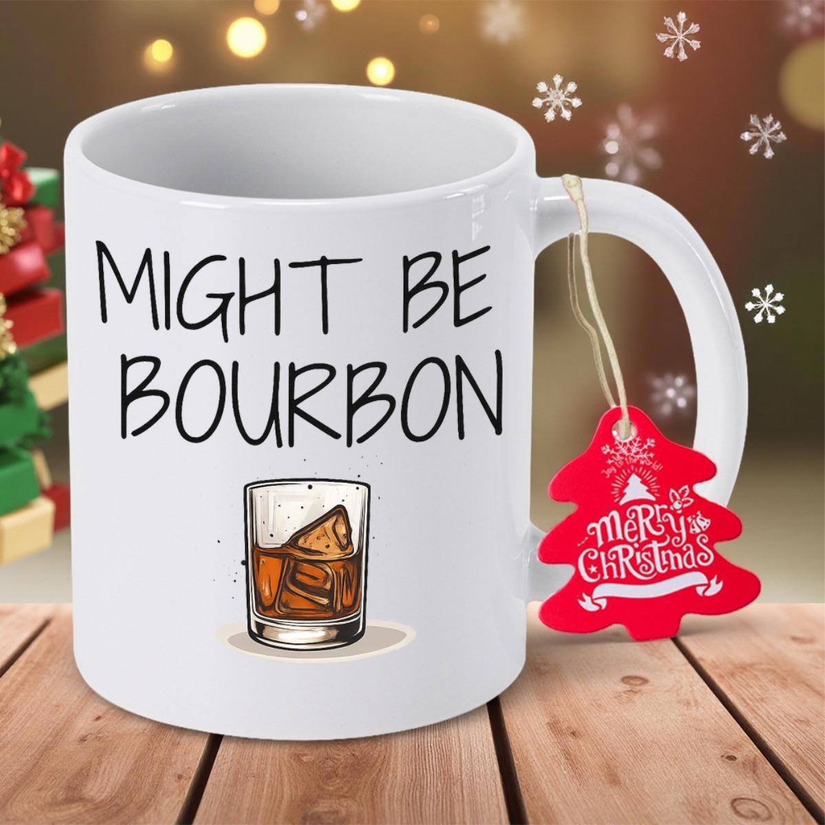 Tailorly White Ceramic 11 oz Mug - Might Be Bourbon Classic Glass Of Golden Liquor Filled With Chilled Ice Cubes Bourbon