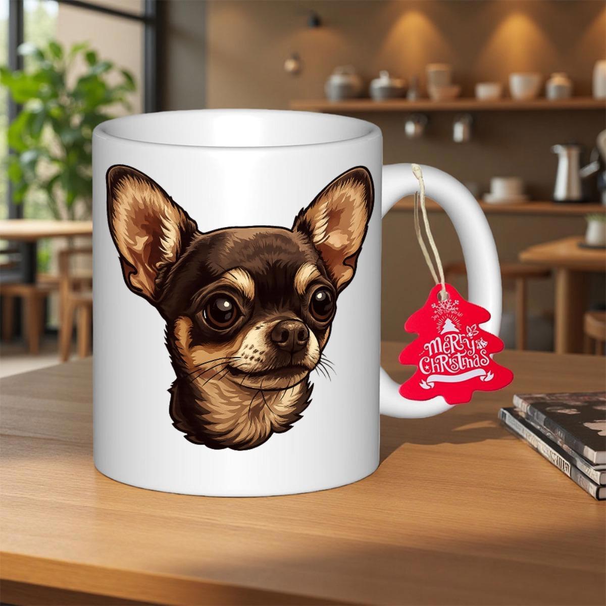 Tailorly White Ceramic 11 oz Mug - Adorable Small Dog Portrait With Large Dark Eyes And Perky Ears Chihuahua
