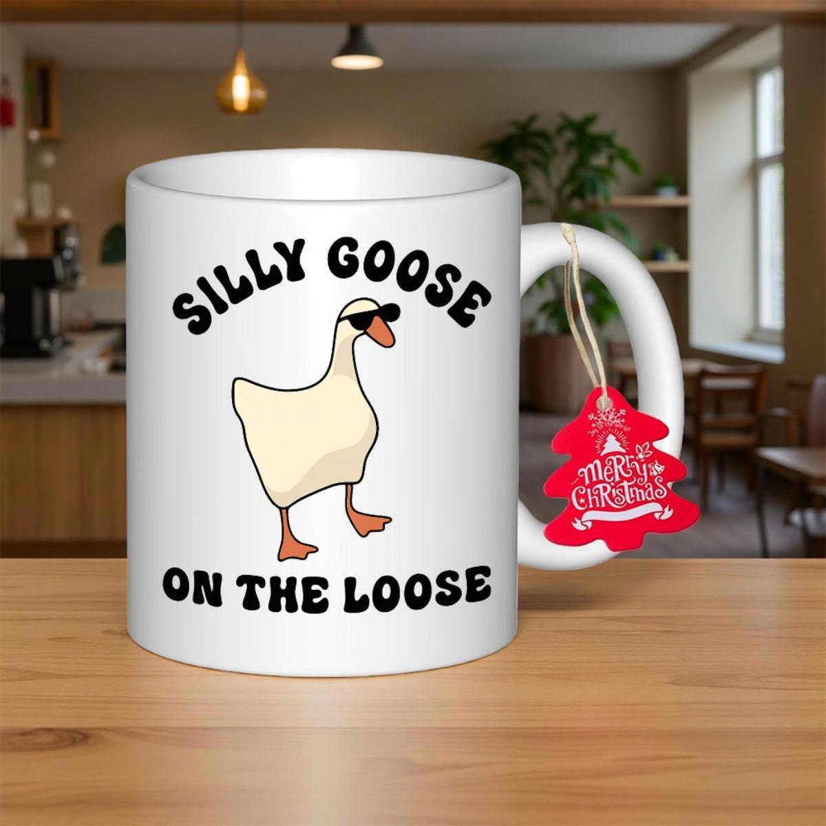 Tailorly White Ceramic 11 oz Mug - Silly Goose On The Loose Cartoon Bird Wearing Dark Sunglasses Walking In A Confident Manner Goose