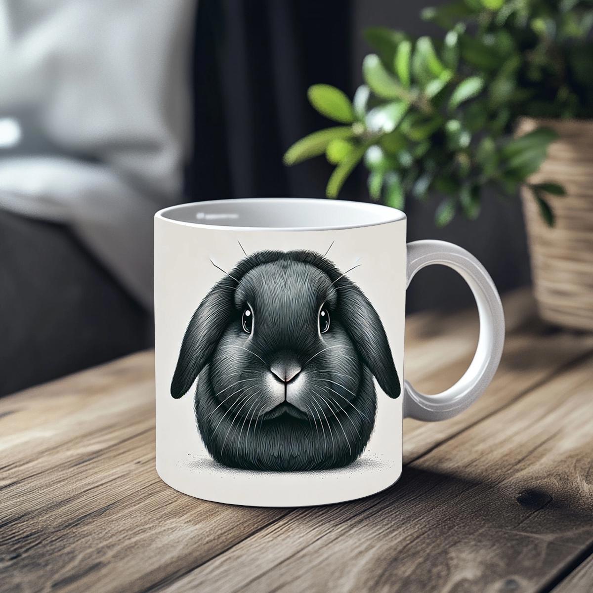 Tailorly White Ceramic 11 oz Mug - Detailed Realistic Black Lop Eared Rabbit With Soft Expressive Features Rabbit