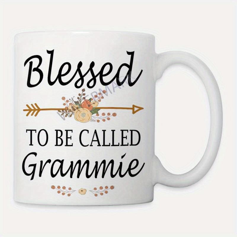 Tailorly White Ceramic 11 oz Mug - Blessed To Be Called Grammie Horizontal Rustic Styled Decorative Element With Soft Blooming Autumn Flowers Arrow