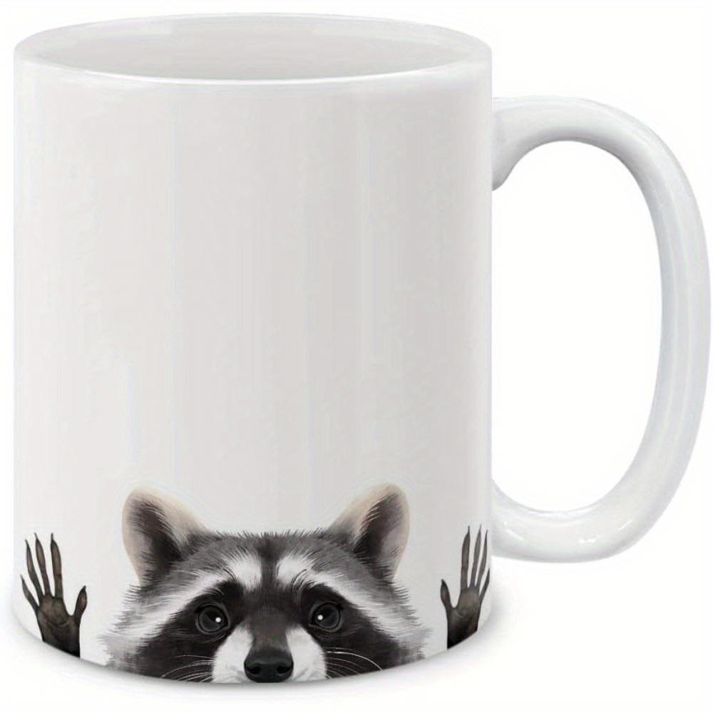 Tailorly White Ceramic 11 oz Mug - Curious Furry Peeking Animal With Tiny Paws Raised From The Bottom Raccoon