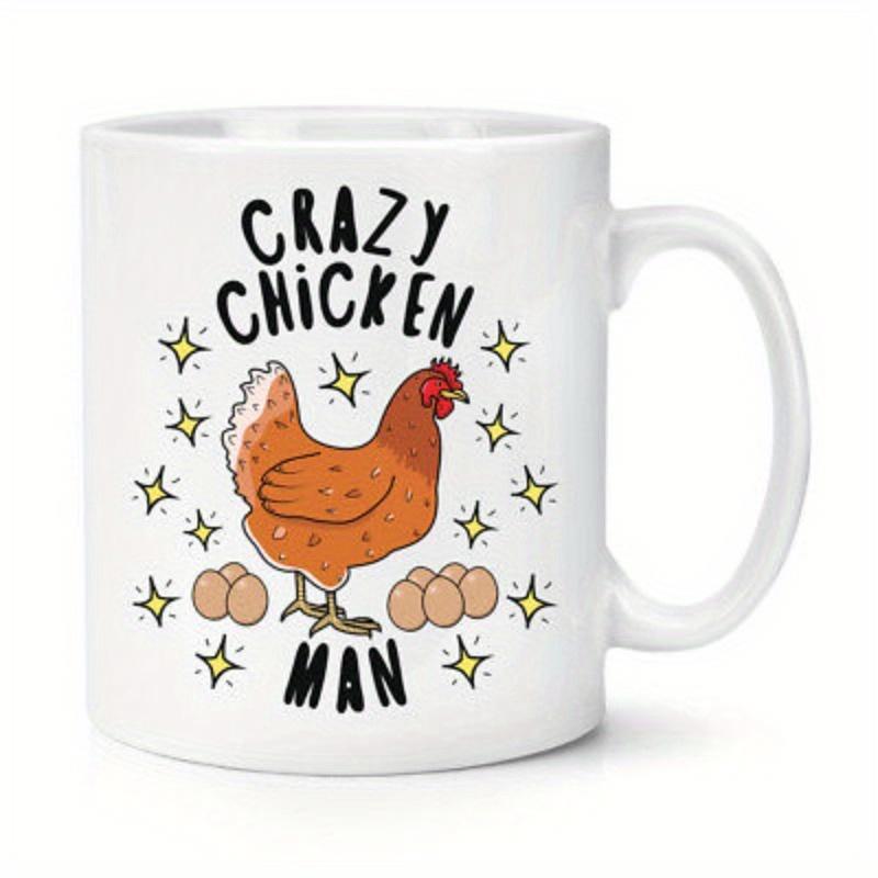 Tailorly White Ceramic 11 oz Mug - Crazy Chicken Man Cartoon Brown Hen Standing Among Eggs Under Little Twinkling Stars Chicken