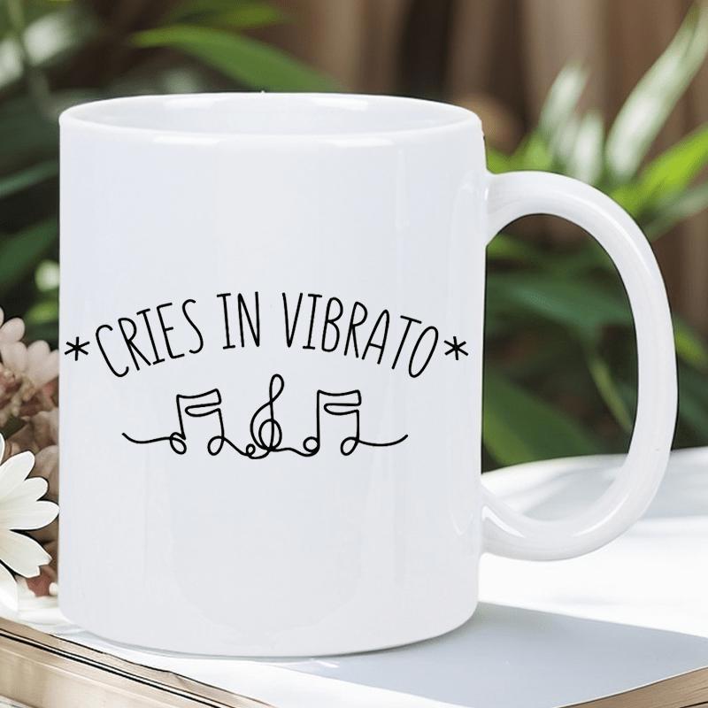 Tailorly White Ceramic 11 oz Mug - Cries In Vibrato Minimalist Musical Notes Connected With A Flowing Artistic Wavy Line Note