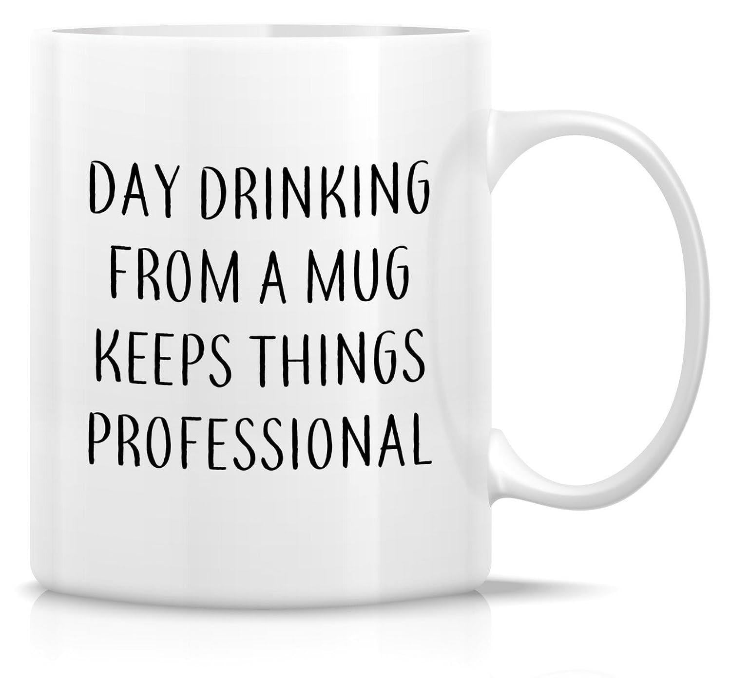 Tailorly White Ceramic 11 oz Mug - Day Drinking From A Mug Keeps Things Professional Minimalist Glossy Ceramic Container With Elegant Curved Side Handle Design Mug