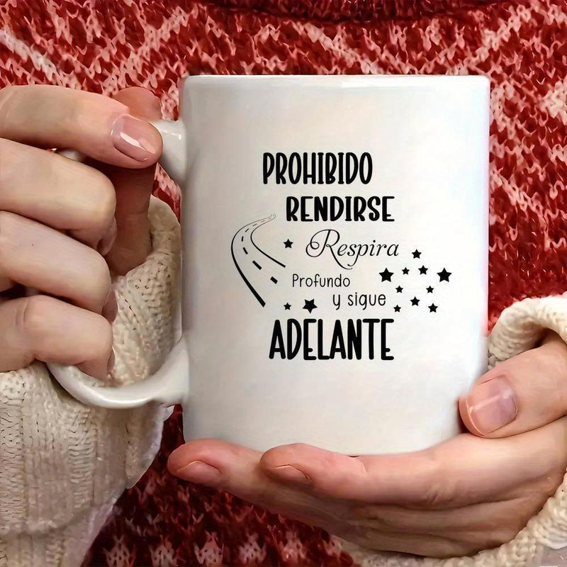Tailorly White Ceramic 11 oz Mug - Curving Road With Dotted Lines Surrounded By Small Floating Stars Path