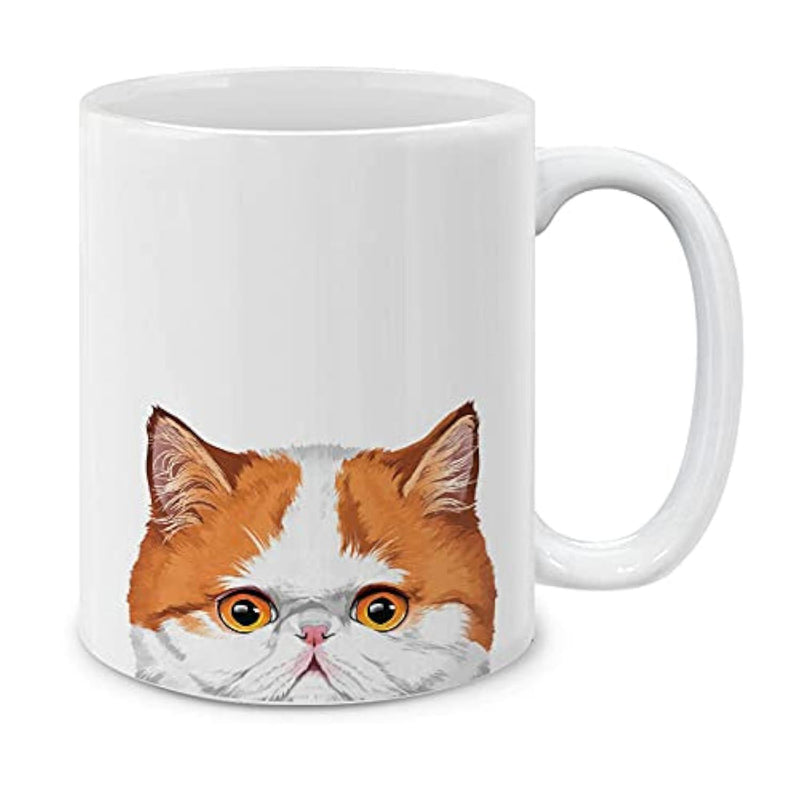 Tailorly White Ceramic 11 oz Mug - Peeking Orange And White Exotic Shorthair With Large Curious Golden Eyes Cat