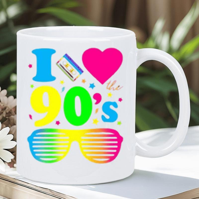 Tailorly White Ceramic 11 oz Mug - I The 90s Retro Neon Design With Vibrant Colors And Nostalgic Cassette Tape Shutter Shades