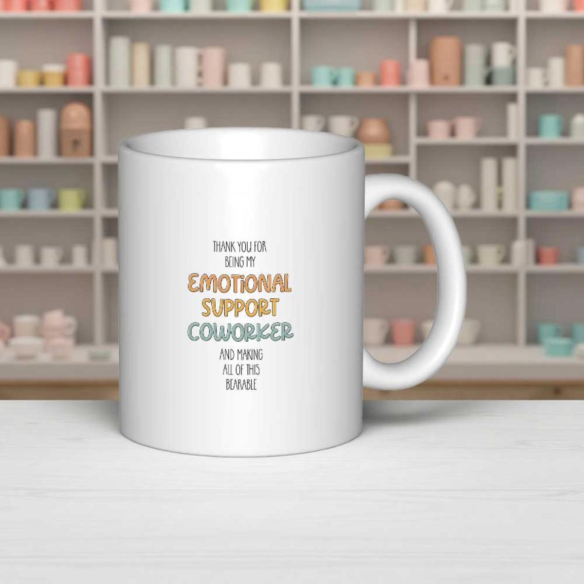 Tailorly White Ceramic 11 oz Mug - Emotional Support Coworker Minimalist With Decorative Typographic Text Mug
