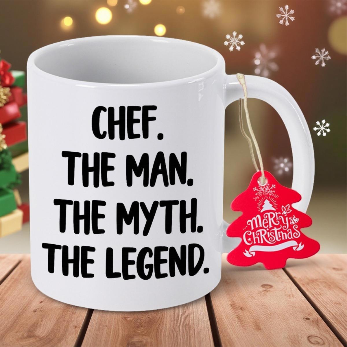 Tailorly White Ceramic 11 oz Mug - Chef The Man The Myth The Legend Clean Modern Typography Cutout For Indoor Kitchen Wall Art Sign