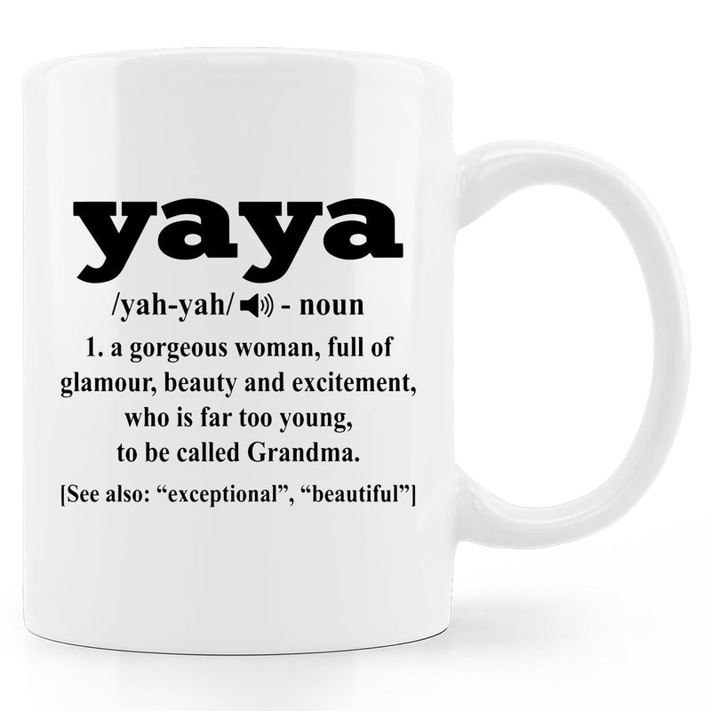 Tailorly White Ceramic 11 oz Mug - Yaya Minimalist Black Typography Dictionary Style Definition Layout Ceramic Mug