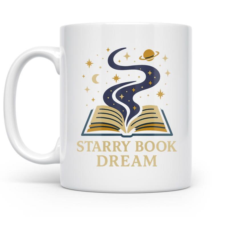 Tailorly White Ceramic 11 oz Mug - Starry Book Dream Magical Open Book With Cosmic Swirls Among Celestial Stars Book