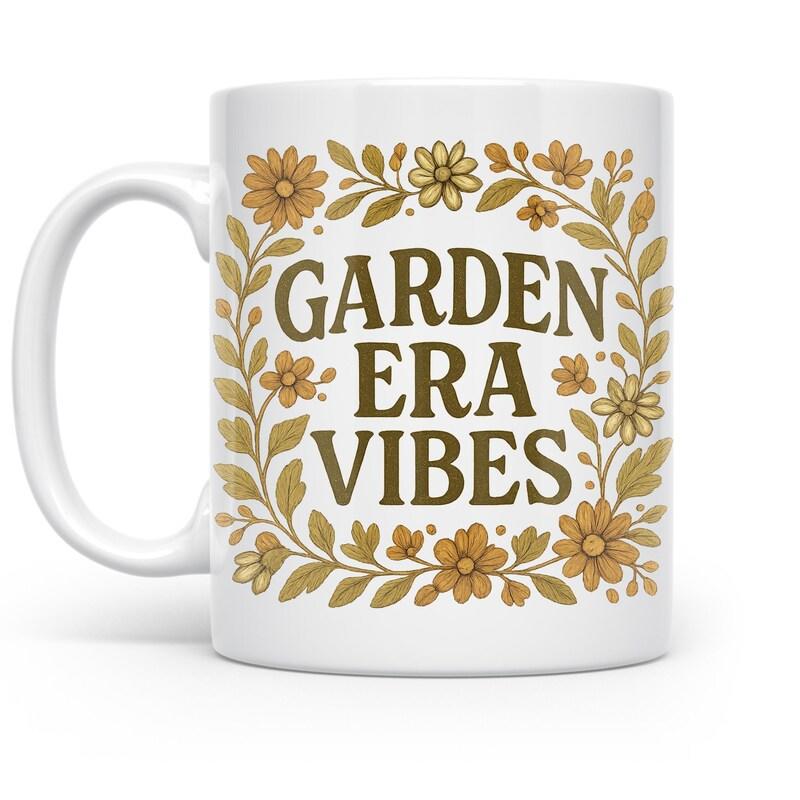 Tailorly White Ceramic 11 oz Mug - Garden Era Vibes Elegant Vintage Floral Wreath Surrounded By Golden Petals And Leaves Flower