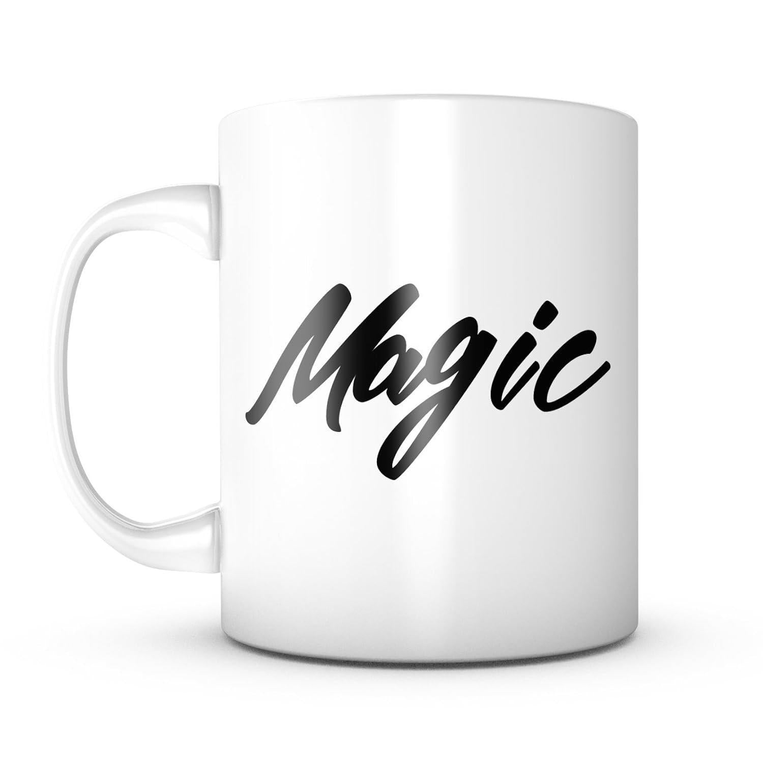 Tailorly White Ceramic 11 oz Mug - Magic Minimalist Black Script Lettering Centered On A Simple