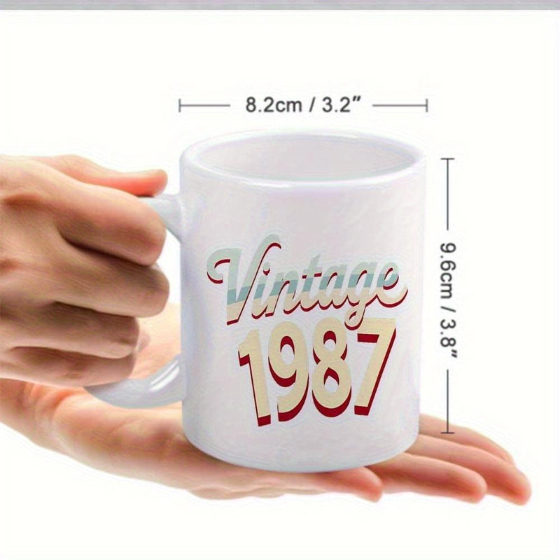 Tailorly White Ceramic 11 oz Mug - Vintage 1987 Classic Ceramic White Surface Featuring Retro Scripted Font And Bold Numbers Mug