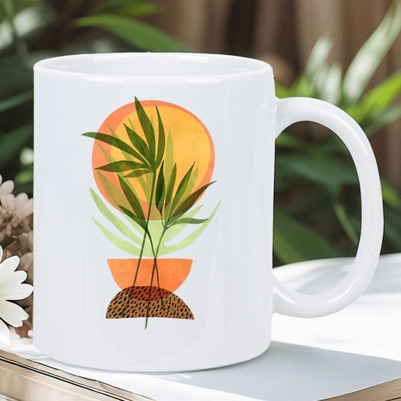 Tailorly White Ceramic 11 oz Mug - Elegant Abstract Green Leaves Swaying Before A Radiant Warm Sun Bamboo