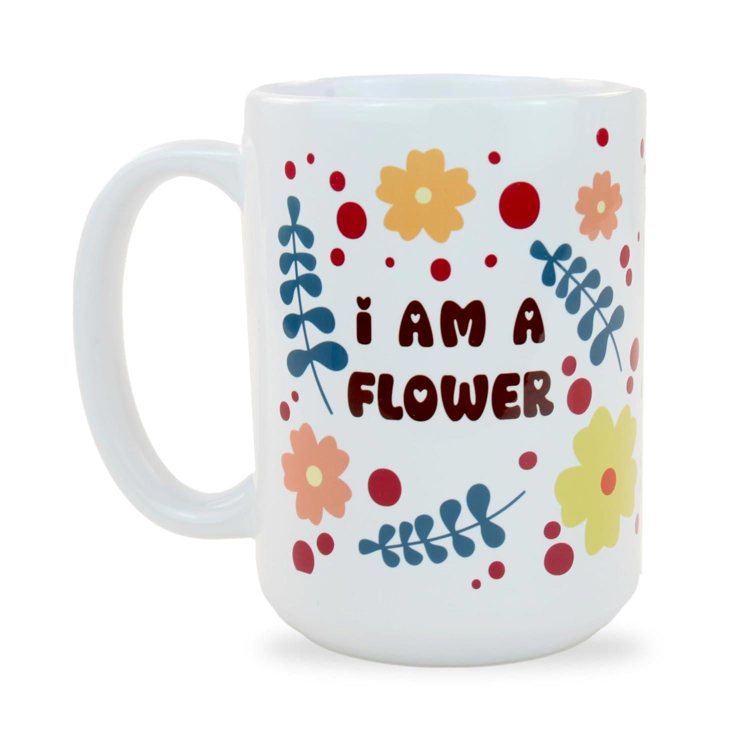 Tailorly White Ceramic 11 oz Mug - I Am A Flower Colorful Blossoming Petals Dancing With Whimsical Leaves And Dotted Accents Flower