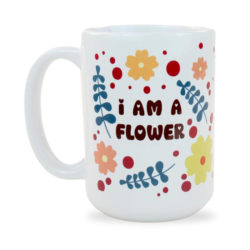 Tailorly White Ceramic 11 oz Mug - I Am A Flower Colorful Blossoming Petals Dancing With Whimsical Leaves And Dotted Accents Flower