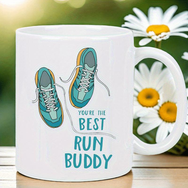 Tailorly White Ceramic 11 oz Mug - Youre The Best Run Buddy Vibrant Teal Sneakers With Laces Flowing Across A Clean White Surface Running Shoes