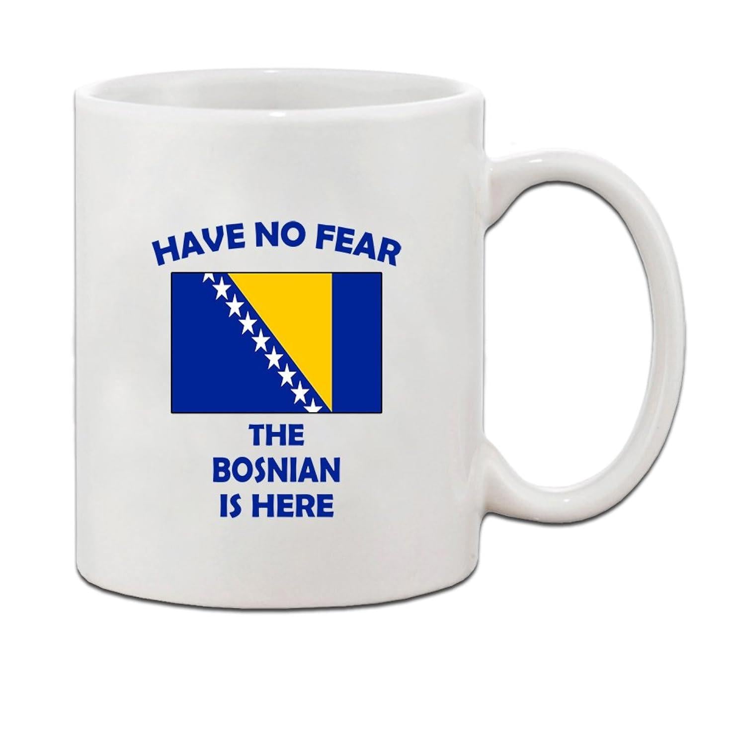 Tailorly White Ceramic 11 oz Mug - Have No Fear The Bosnian Is Here National Symbol Featuring Bold Blue And Yellow Colors With Stars Flag