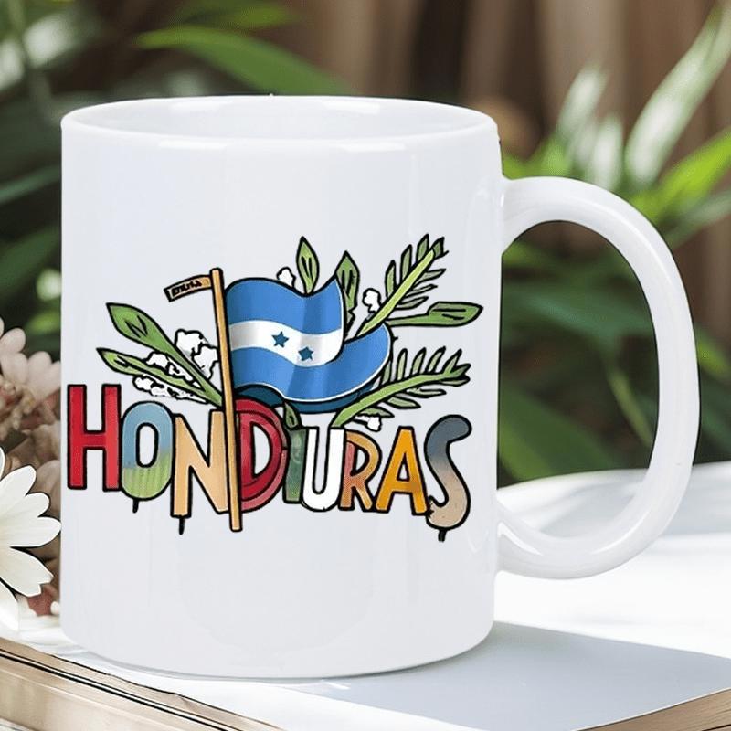Tailorly White Ceramic 11 oz Mug - Honduras Vibrant Colorful Waving National Banner Surrounded By Lush Green Tropical Foliage Flag