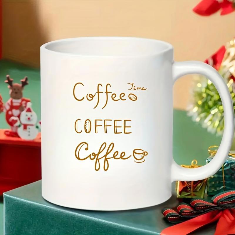 Tailorly White Ceramic 11 oz Mug - Coffee Time Coffee Coffee Minimalist Brown Script Text Featuring Tiny Coffee Bean And Steaming Cup Mug