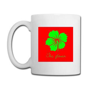 Tailorly White Ceramic 11 oz Mug - The Flower Vibrant Green Hibiscus Resting On Bold Red Background Square Minimalist Style Hibiscus